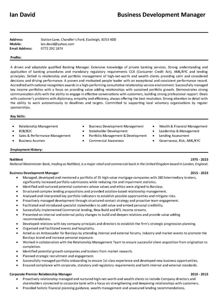 business development manager cv